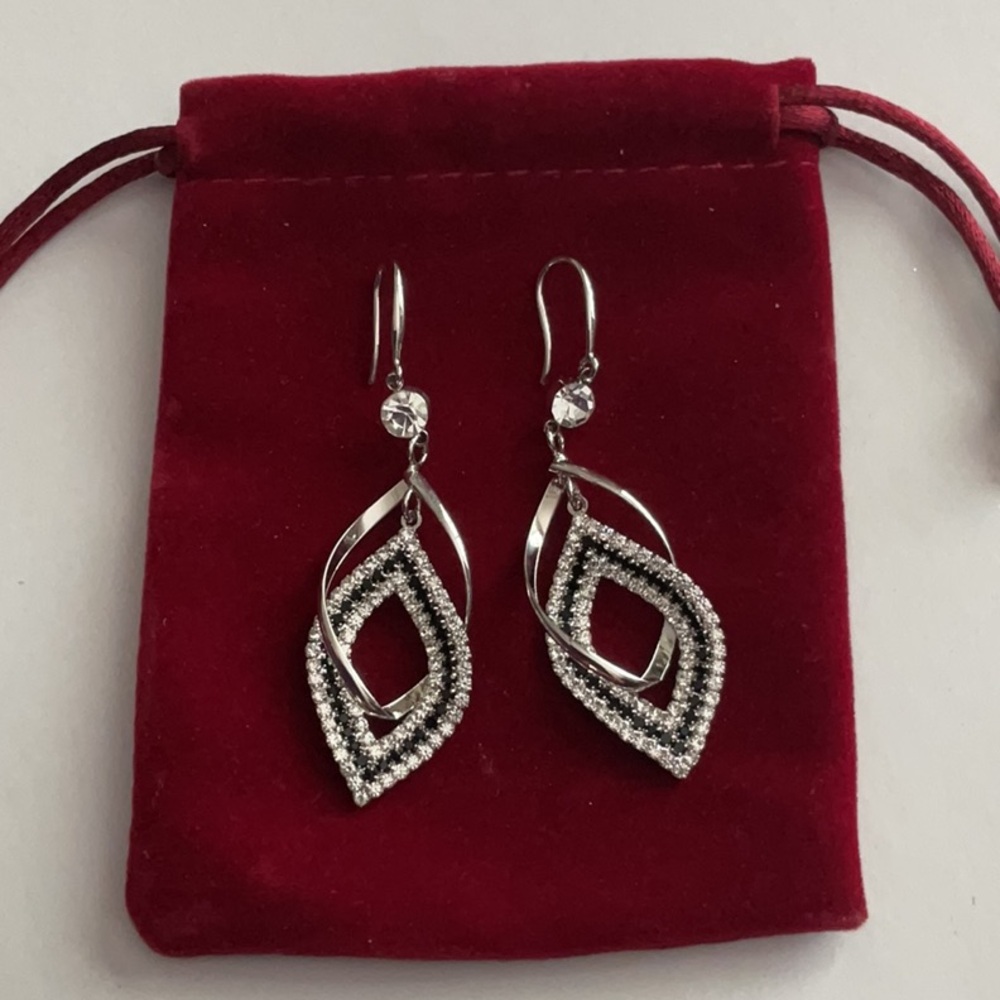 Sophisticated Silver Marquise Dangle Pierced Earrings Elegant Weddings or Proms